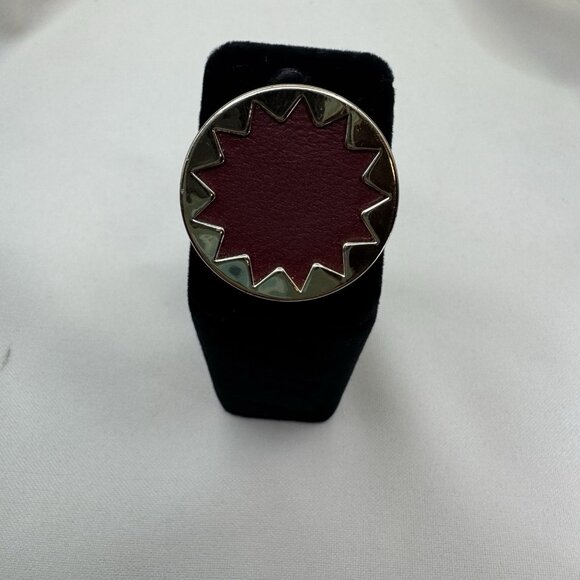 HOUSE OF HARLOW GOLD PLATED OVER CRANBERRY LEATHER SUNBURST RING SZ 7 - Picture 2 of 9